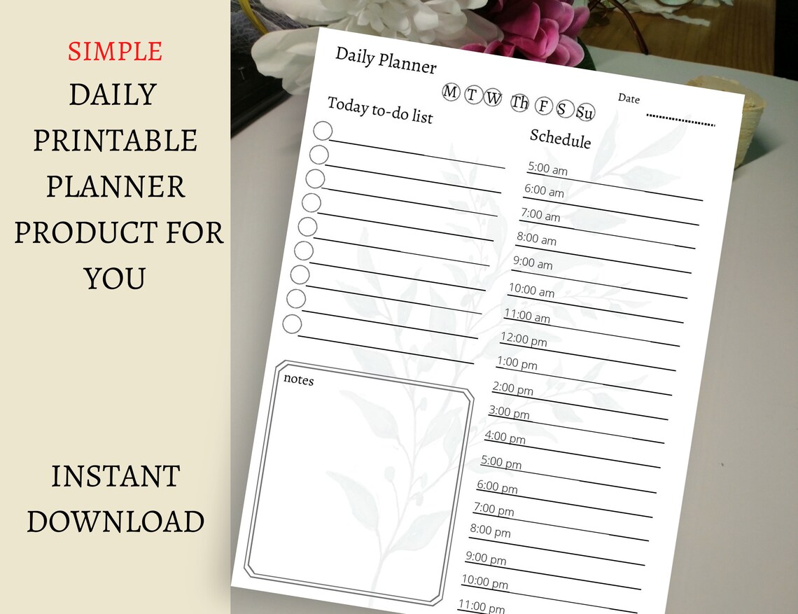 Daily Hour Planner Printable Simple Fillable Daily to Do - Etsy