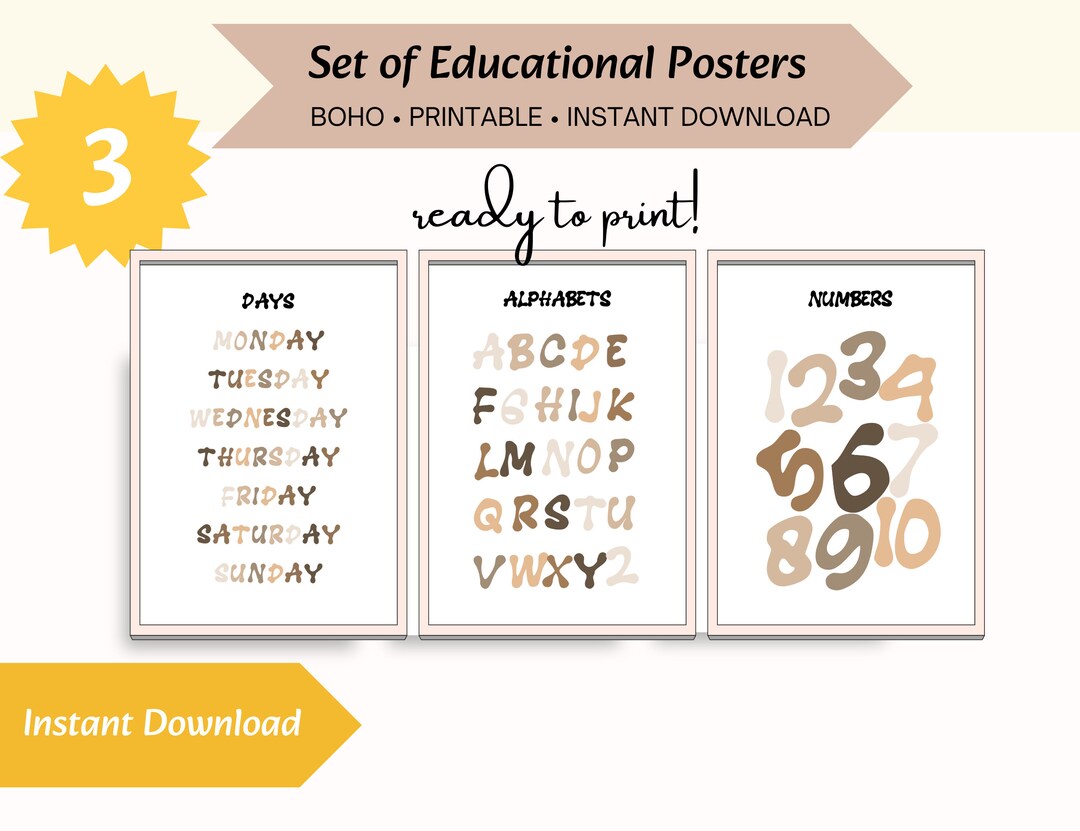 Set of 6 Educational Posters, Classroom Prints, Toddler Room ...