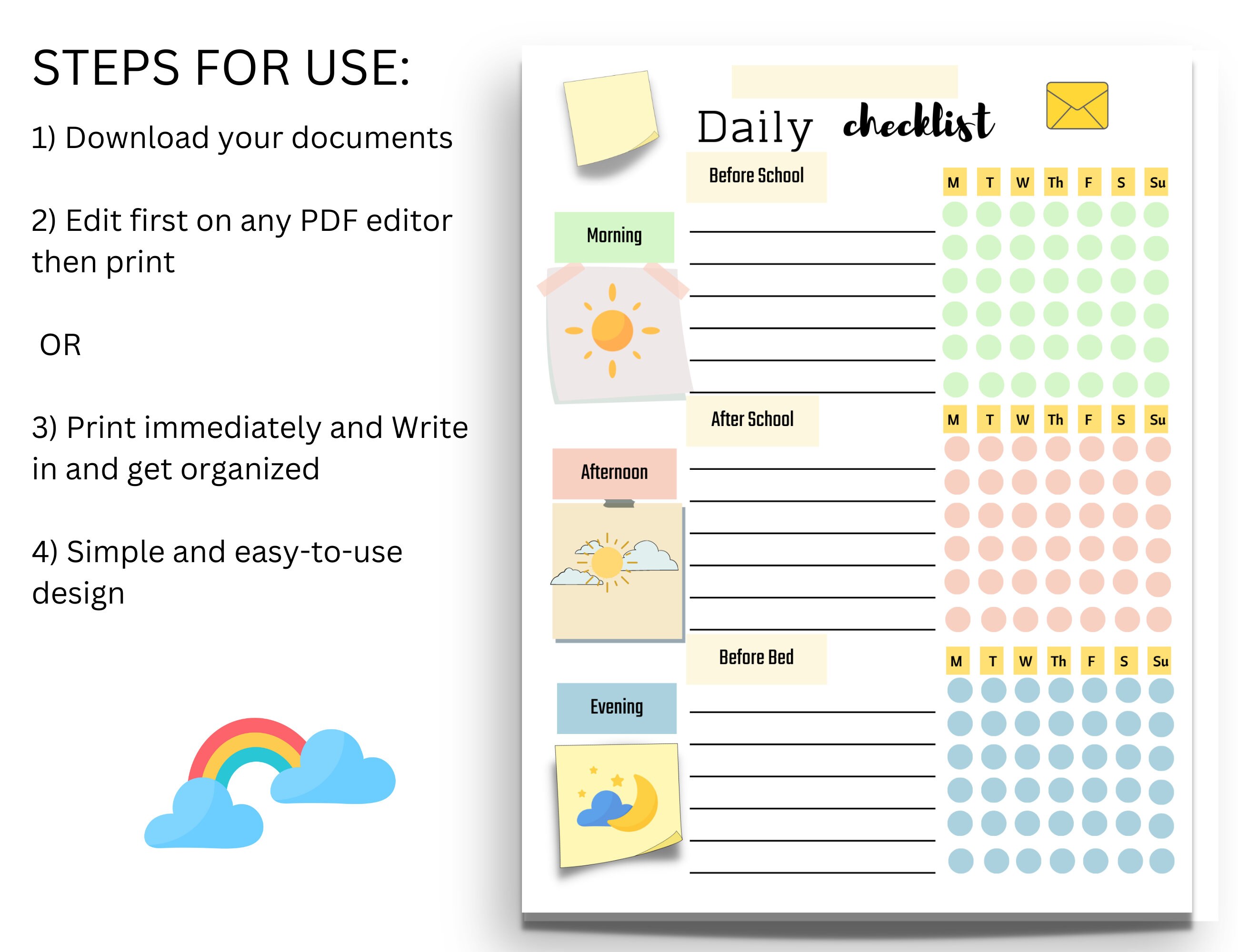 Evening Routine Fillable Morning & Evening Routine for Kids, Fillable Chore Chart, Routine ...