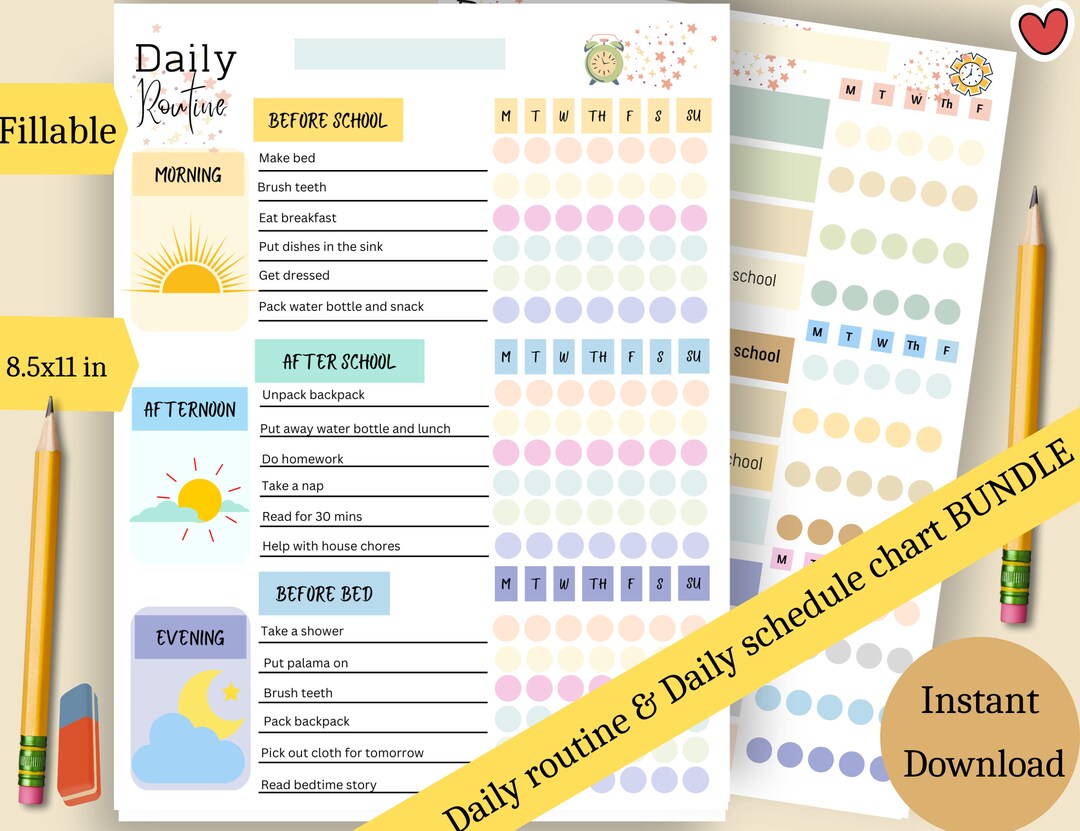 Daily Routine Chart Printable, Fillable Chore Chart, Homeschool ...
