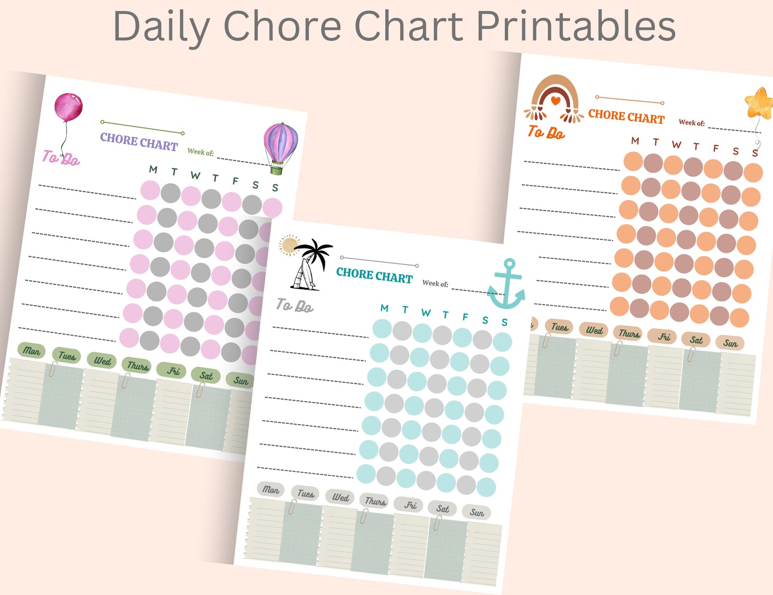 3 Daily Routine Charts for Kids, Fillable Schedule, Task Chart, Weekly ...