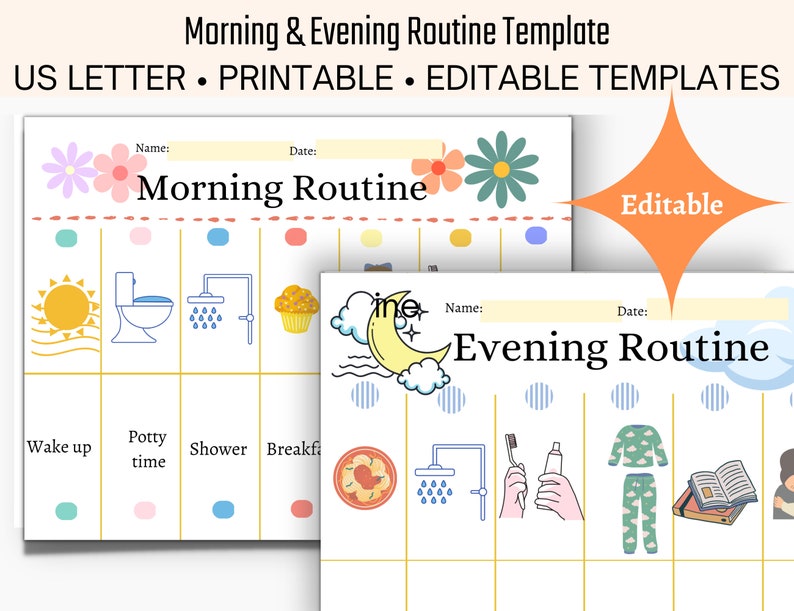 Editable Template Morning and Evening Routine Chart for Kids - Etsy