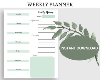 Weekly Planner Printable, Minimalist Planner, Instant Download, USLetter/A4/A5 PDF