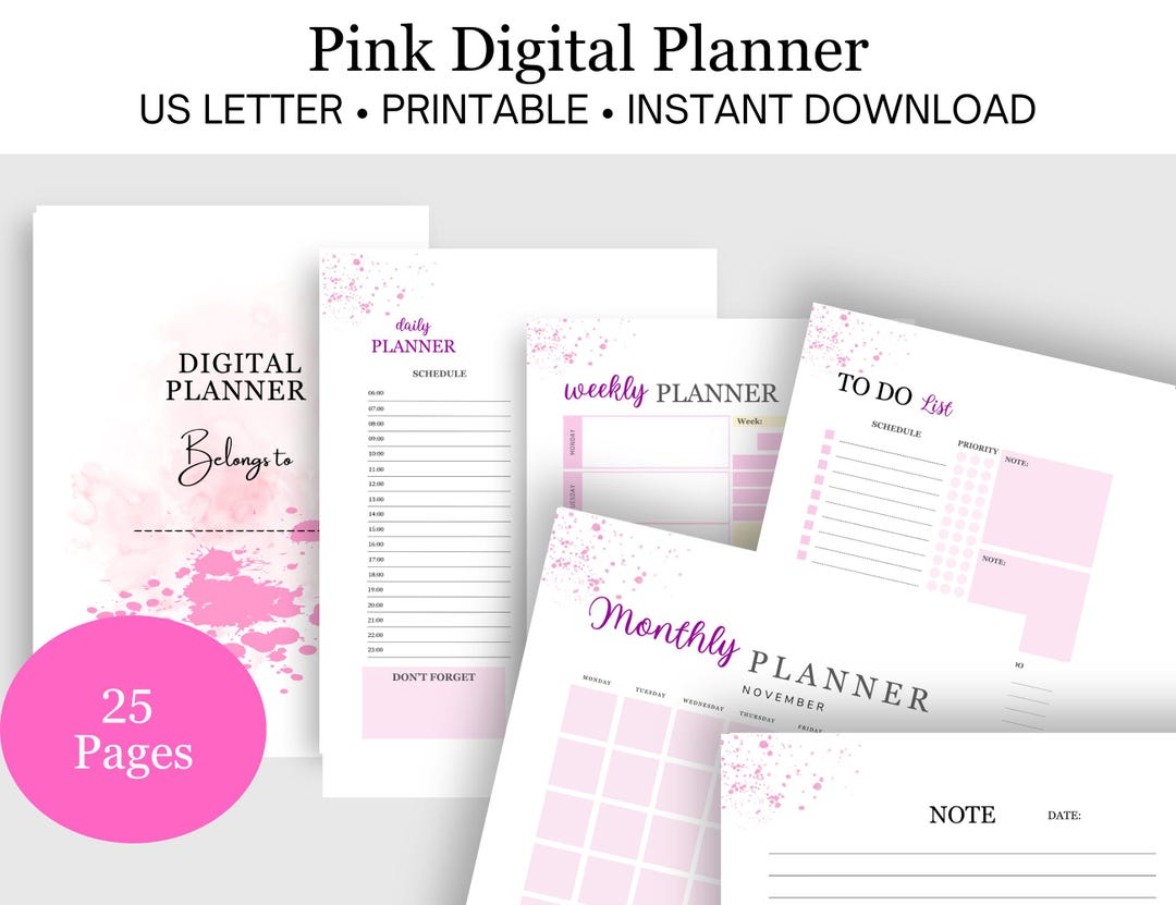 Undated Pink Digital Planner | Daily Planner | Monthly Planner ...