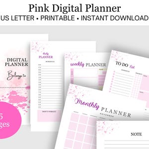 Undated Pink Digital Planner | Daily Planner | Monthly Planner | Printable | Instant Download