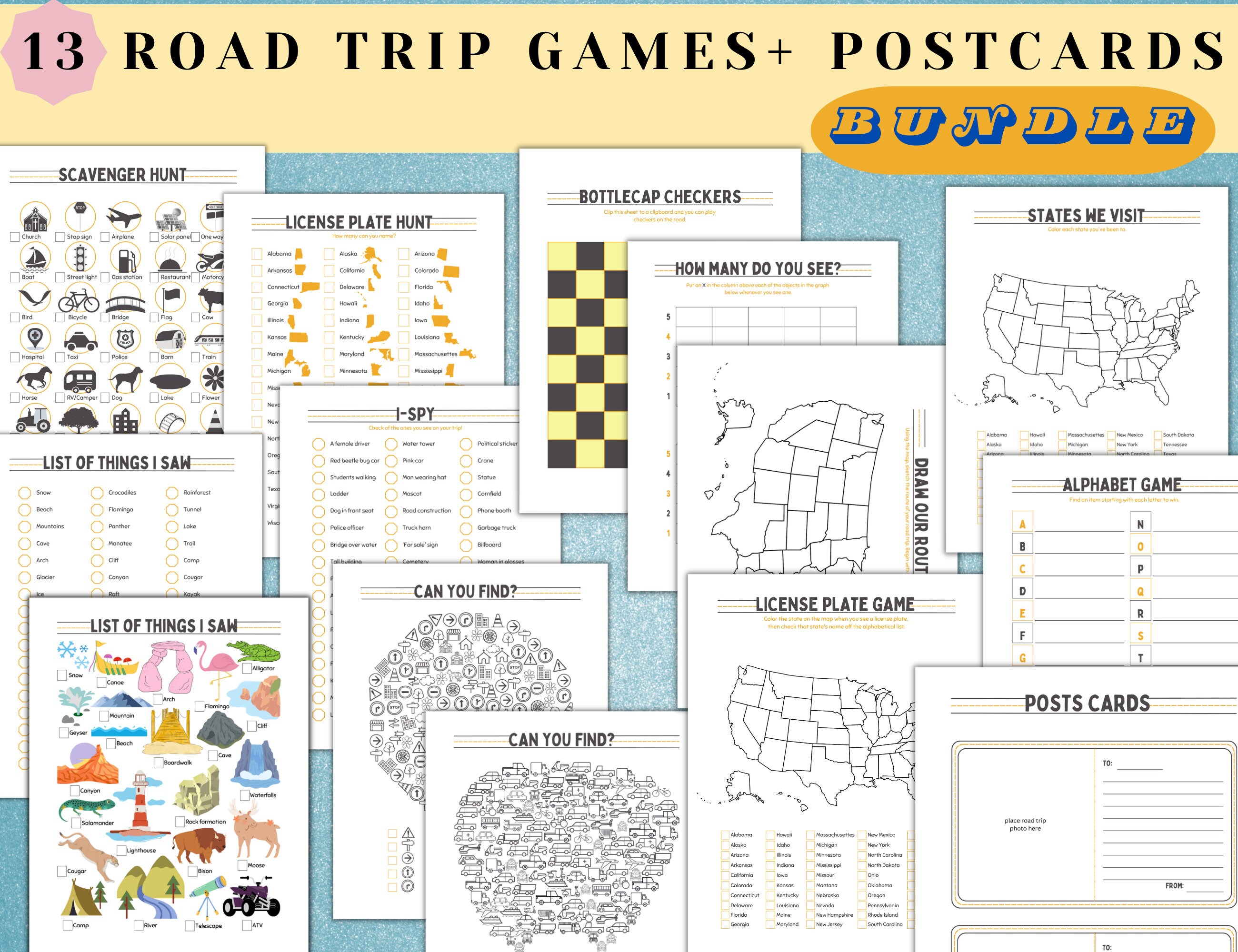 Kids Road Trip Games, Printable Activities, Travel Games for Kids, Road ...
