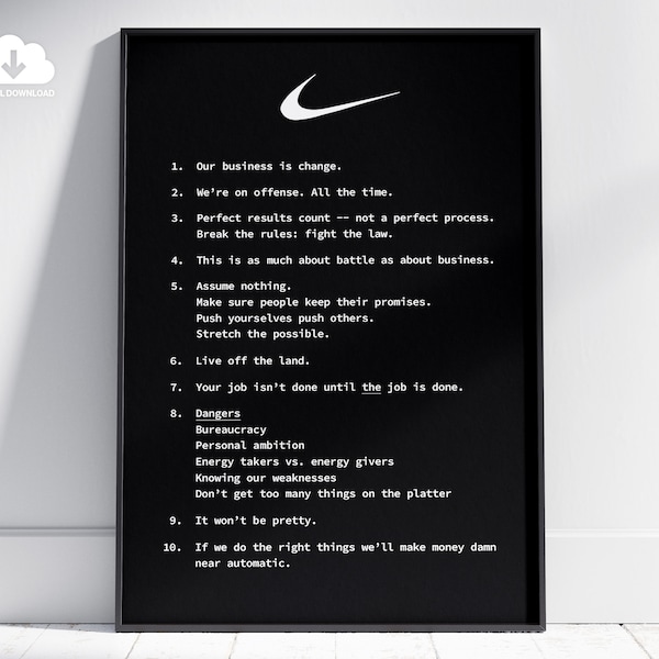 Principles of Nike Poster from the Movie Air. Phil Knight's Nike Manifesto.  Sneaker poster. Principles Inspired Poster. Motivational Print.