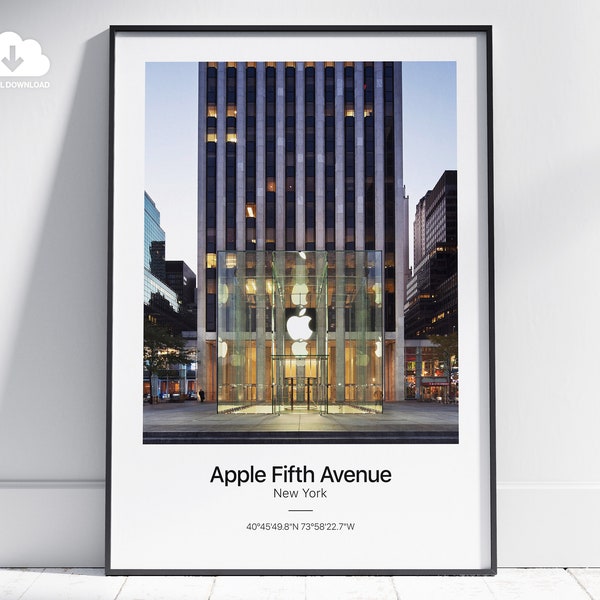 APPLE Poster. Apple Fifth Avenue Poster. Apple Cube Store Print. Printable Apple Poster Gift. Apple Lovers Gift. Office Decor Art. Wall Art.