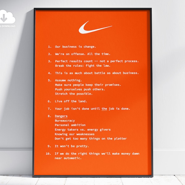 Principles of Nike Poster from the Movie Air. Phil Knight's Nike Manifesto.  Sneaker poster. Principles Inspired Poster. Motivational Print.