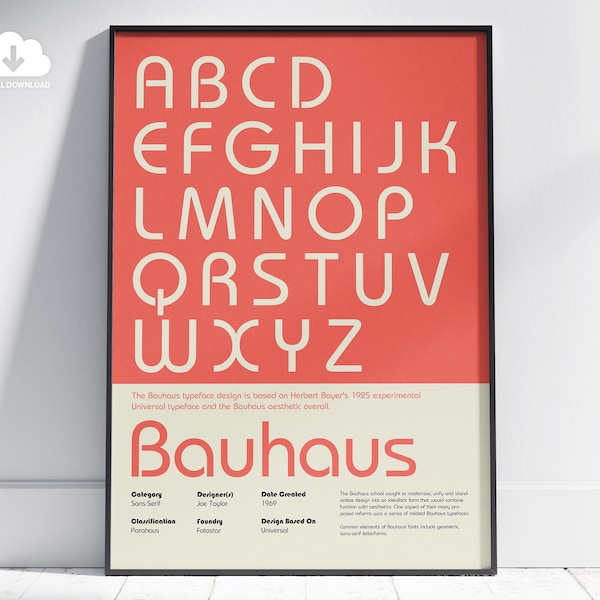 BAUHAUS Font Poster. Bauhaus Poster. Typeface Poster. Typographic Poster. Gift For Designers. Gift For Writers. Advertising Agency Decor Art
