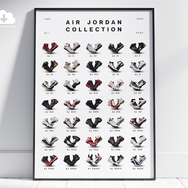 Air Jordan Collection Print. Air Jordan Collection Poster. Jordan Retro Wall Art. Hypebeast Sneaker Poster. Sneakerhead Printable Wall Art.