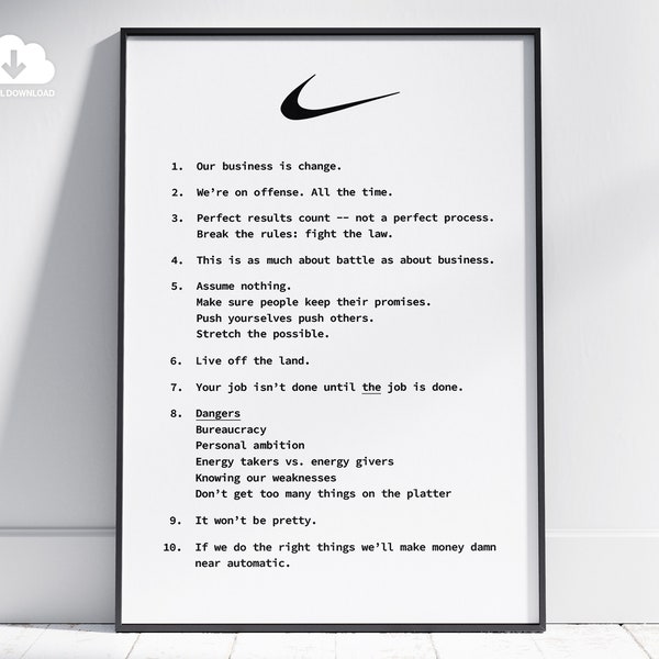 Principles of Nike Poster from the Movie Air. Phil Knight's Nike Manifesto.  Sneaker poster. Principles Inspired Poster. Motivational Print.