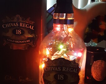 Bottle Lamp, Chivas Regal 18 Gold Signature hand made lamp/with original box.