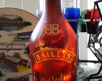 Bottle lamp, Baileys Red Velvet hand made lamp.
