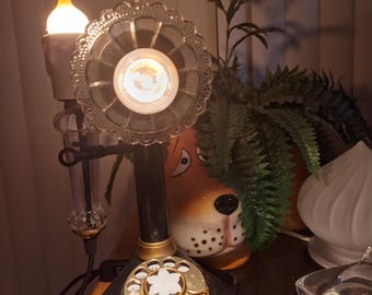 Exquisite table lamp crafted from a 1973 Candlestick Telephone by American Telecommunications Corp. Handmade