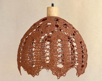 Gehaakte lampenkap hanglamp, boho katoenen verlichtingsarmatuur, rustieke huisverlichting bruin