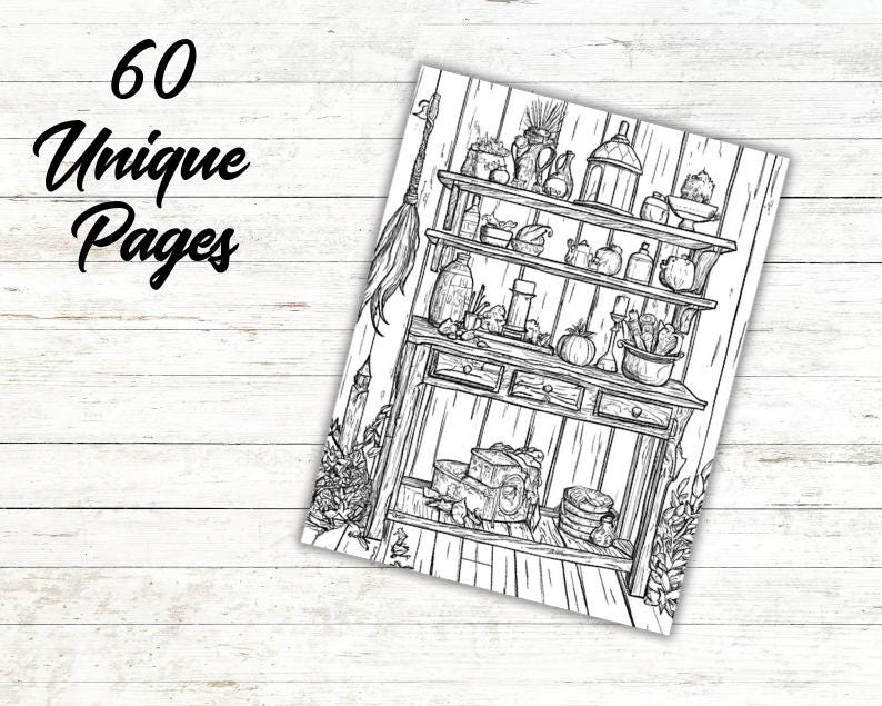 60 Witch House Interior Coloring Pages | Instant Download | Witch House ...