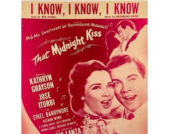 I Know I Know I Know 1949 That Midnight Kiss Sheet Music Lanza Grayson Barrymore