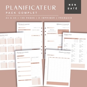 Undated agenda, Terracotta complete annual refill of A4/A5 planner in French, for paper and digital agenda, PDF to print