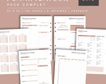 Undated agenda, Terracotta complete annual refill of A4/A5 planner in French, for paper and digital agenda, PDF to print