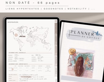 Planner de voyage beige en français - Planner avec liens pour Goodnotes - Agenda numérique pour tablette