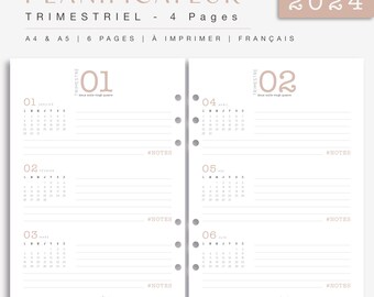 Vierteljährliche Einlagen für den Terminplaner 2024, minimalistischer beigefarbener Planer mit 4 Seiten pro Jahr, Nachfüllpackungen im A4- und A5-Format zum Ausdrucken