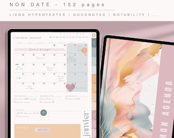 UNDATED digital planner in French - Pastel planner for Goodnotes - Digital planner for iPad - Planner with clickable links