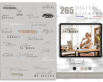 Stickers digitaux en français, thème travail pour Instagram et agenda digital - 265 stickers en français - Stickers pour agenda Goodnotes