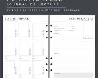 Planificateur de lecture, version papier et numérique, recharge planner livres, fiches de lecture, PDF à télécharger et imprimer