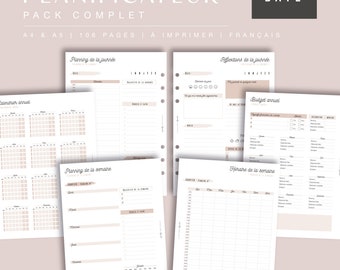 Pack complet d'inserts non datés pour agenda, version papier et numérique, jour, semaine, mois année, A5, PDF à télécharger et imprimer