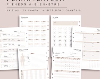 Planificateur sport, version papier et numérique, recharge planner bien-être et fitness, fiches suivi entrainement, PDF à télécharger