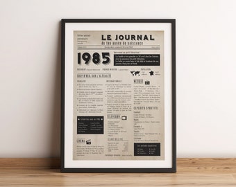 Affiche 1985 - Affiche année de naissance - Rétrospective sur l'année de votre naissance type journal - Cadeau d'anniversaire 40 ans