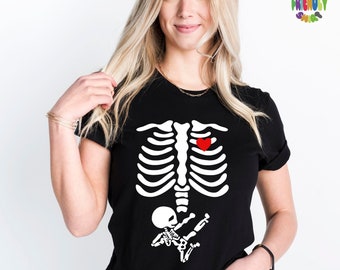 Skeleton Halloween Maternity Shirt, Funny Pregnancy Announcement Sweatshirt 2023, Pregnant Women Costume, Fall New Mom Sweater, Mama to Be