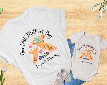 Our First Mother's Day Shirts, Matching Mommy And Me Shirt, Custom Mother's Day Shirt, Giraffe Mommy And Me Shirt, 1st Mothers Day Outfit
