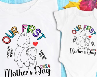 First Mothers day shirt 2025, our first mothers day shirt, new mommy tee, mothers day matching outfit, mom girl baby shirt,mom boy baby tees