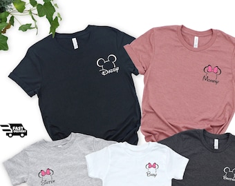 Disney Family Shirts, Mickey and Minnie Pocket Shirt, Disneyworld Family Shirts, Custom Disney Vacation Trip Tees, Disneyland Custom TShirts