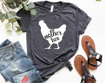Mama Hen Shirt: Farm Life Chicken Graphic Tee, Farmer Gift