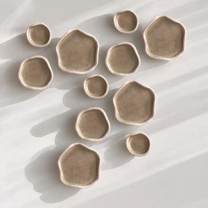 Ceramic Wall Art / Large Abstract Artwork / 3d Ceramic Wall Tiles / Shiny Off White Sand Beige Ceramic Wall Plates / Contemporary Sculptures