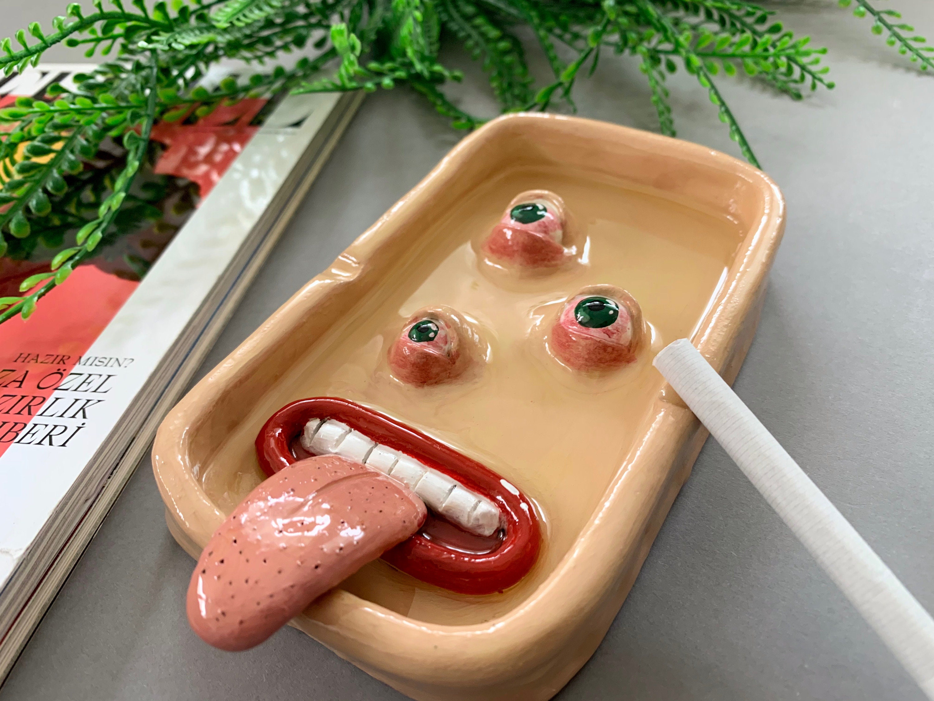 Clay Ashtray Creepy Faces / Air Dry Clay and Resin Ashtray / Etsy