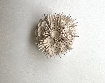 Coral Reef Ceramic Wall Art, Handmade Coral Sculpture, Textured Glazed Wall Tile, Round Ceramic Wall Sculpture, Handmade Ceramic Art