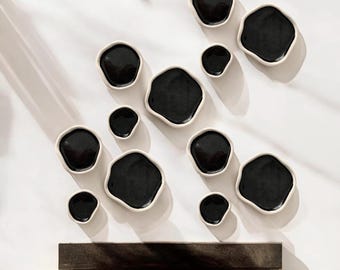 Handmade Ceramic Wall Art: Abstract Black Sculpture Tiles