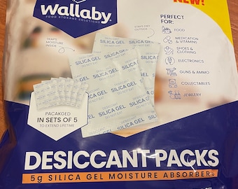 Wallaby 5 Gram 250 Packets Food Safe Pure White Silica Gel Desiccant Dehumidifier