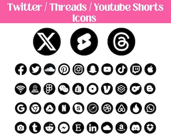 Black Social Media Icons - New Twitter, New Threads Icons, Icon Bundle, website icons, blog icons, social media icons, new 2023 Twitter X