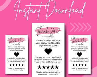 Thank You Card, Printable Customer Thank You Card, Note, Package Insert, Instant Download, Small Business, Digital File, Ready To Print