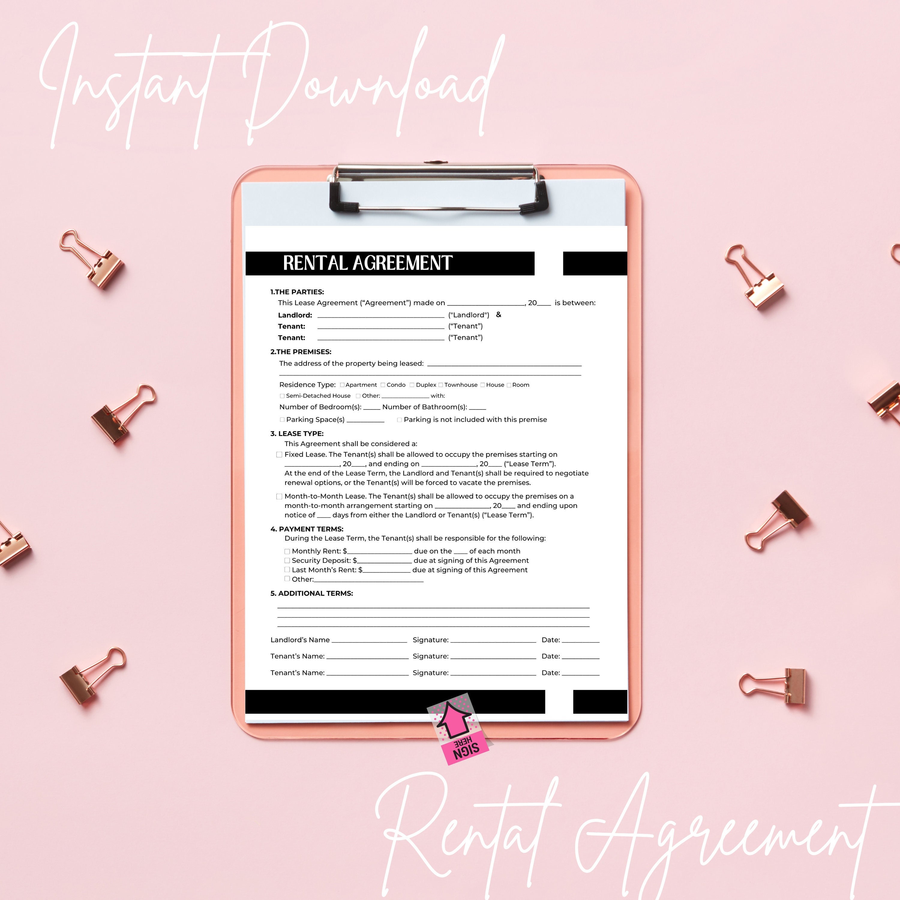 Rental Agreement, Lease Agreement, Digital Rental Agreement, Landlord ...