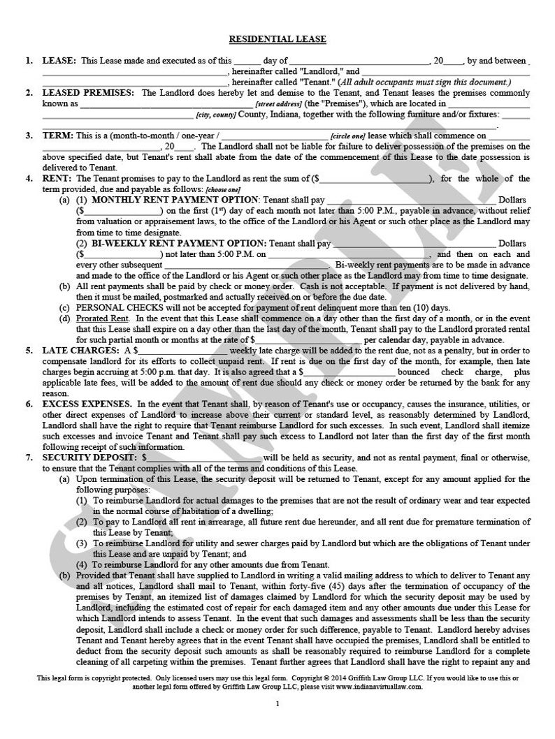 Residential Lease Agreement Template Attorneywritten Etsy