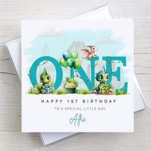 Personalised Dinosaur Birthday Card for Boys - Baby T-Rex Jurassic Theme - Son/Grandson/Nephew Gift for Ages 1-10