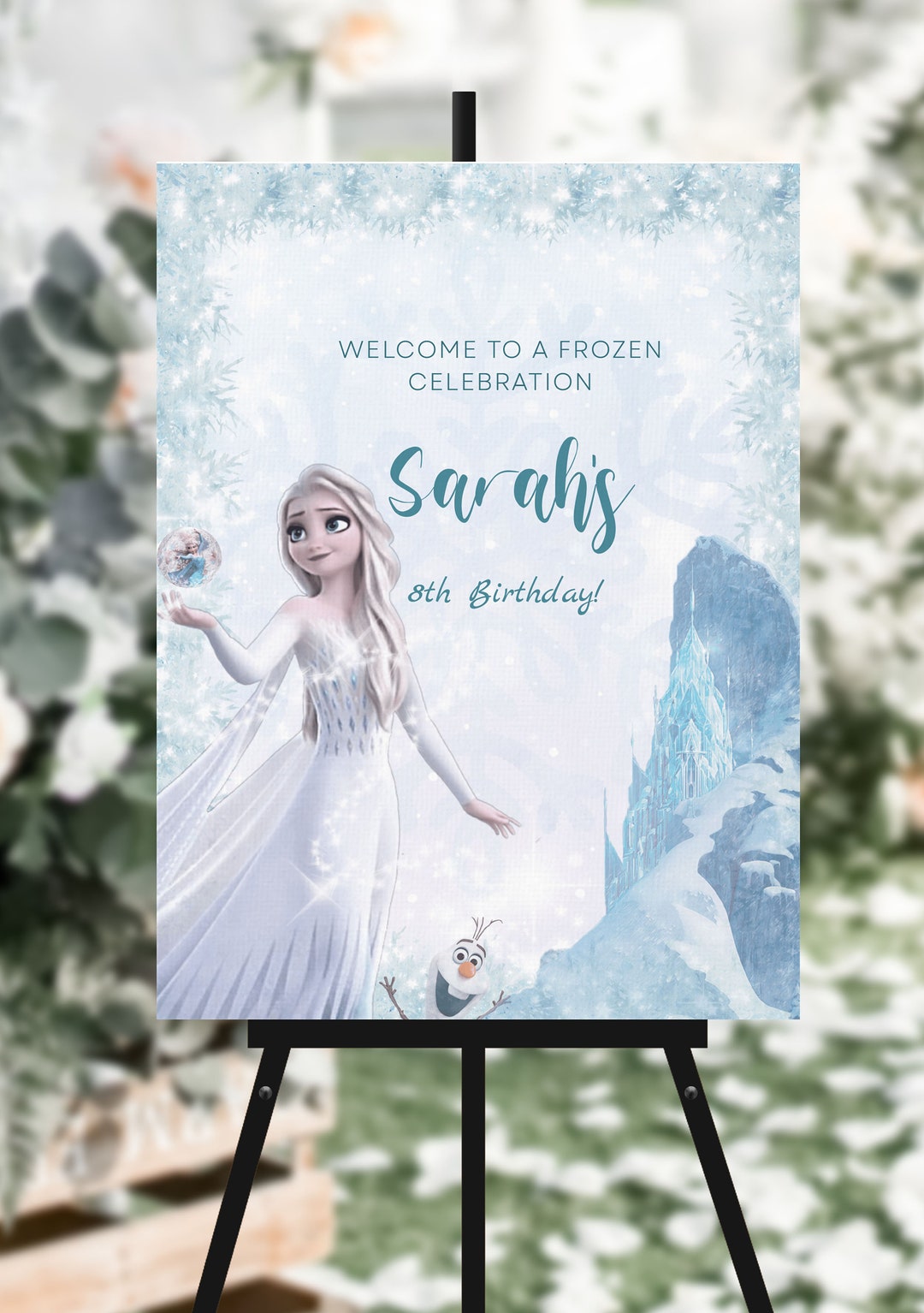 Editable White Frozen Birthday Welcome Sign Template Princess Elsa Girl ...