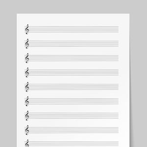 LEEG MANUSSCRIPT PAPIER - solsleutel, onbeperkt afdrukken thuis personeelspapier, staafpapier, blanco bladmuziek, Schrijf je eigen muziekpapier