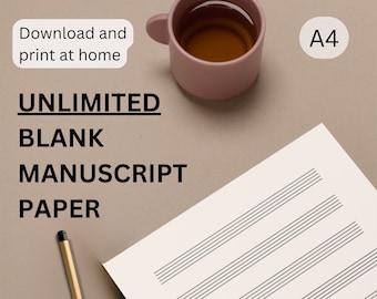 BLANK MANUSCRIPTS PAPER A4, unlimited print at home staff paper, ledger paper, blank sheet music, 10 line stave paper, write your own music